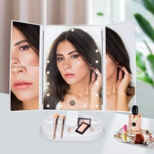 deweisn Trifold Lighted Vanity Makeup Mirror with 21 LEDs